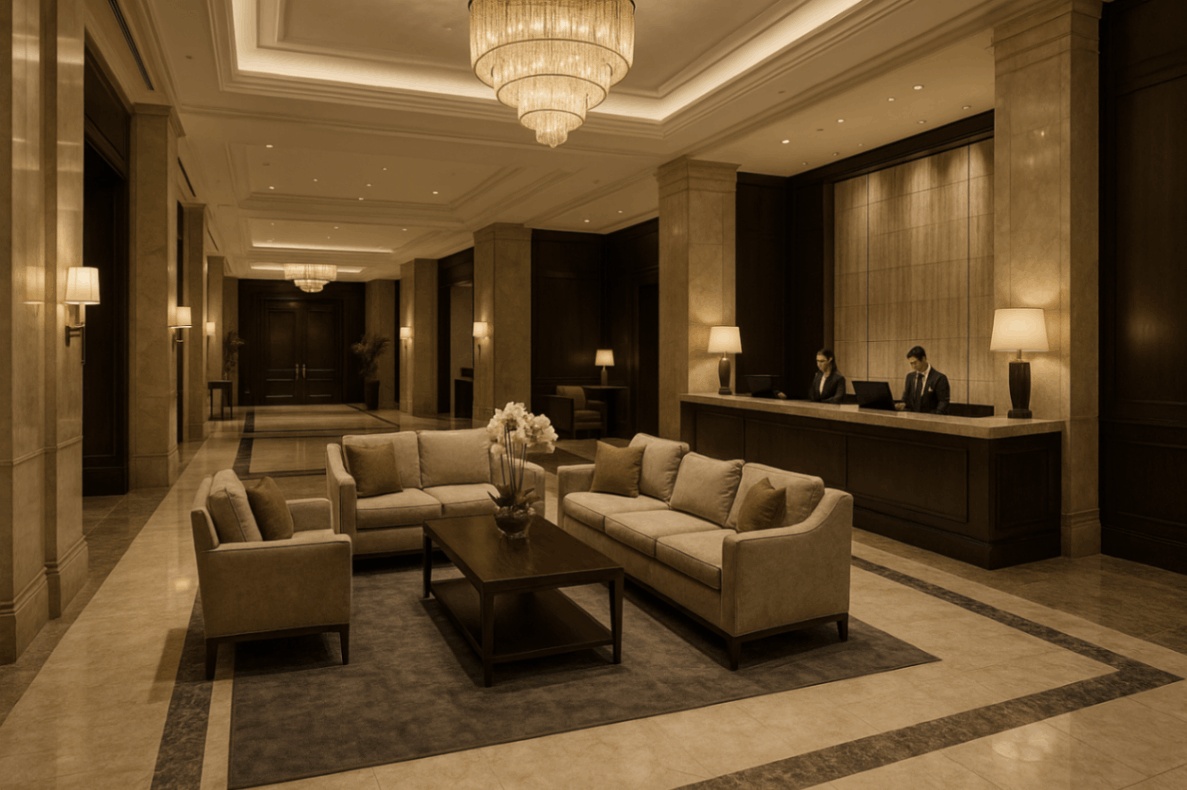 عکس لابی یک هتل که در آن برندینگ رایحه صورت گرفته